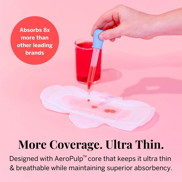 Alt view image 3 of 7 - Organic Cotton Ultra Thin Pads with Wings for Women - Leak-Proof & Moisture-Wicking for Feminine Care - Compostable, Unscented Menstrual Pads - Regular Absorbency - 24 Count