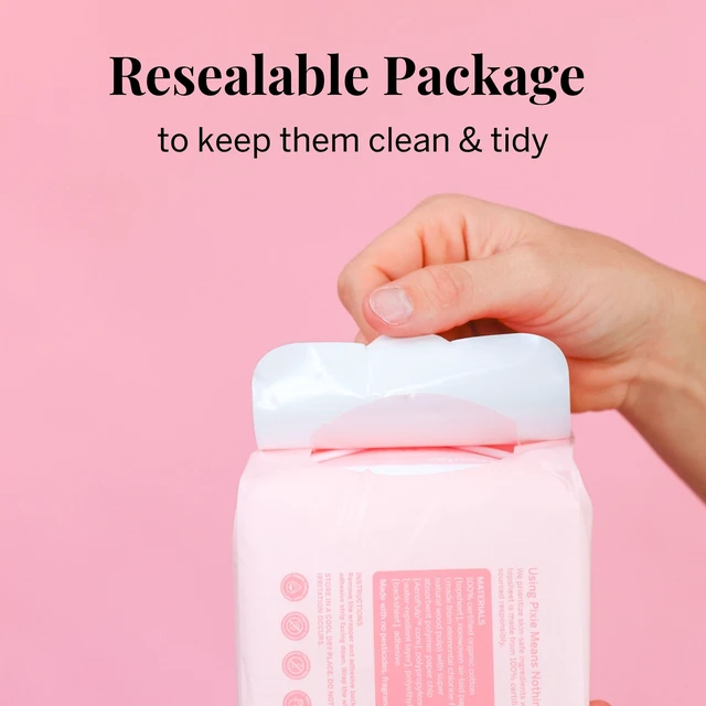 Alt view image 7 of 7 - Organic Cotton Ultra Thin Pads with Wings for Women - Leak-Proof & Moisture-Wicking for Feminine Care - Compostable, Unscented Menstrual Pads - Regular Absorbency - 24 Count