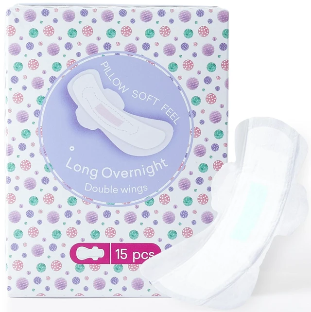 Main image of Teens Maxi Period Pads with Wings for Tweens, Organic Cotton Sanitary Pads for Teens Girls 9-14, Long Overnight Size, 15 CT
