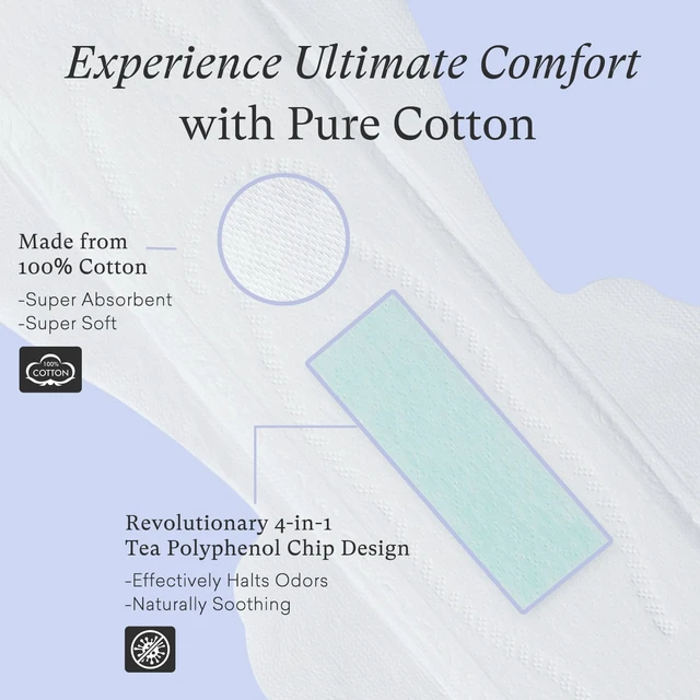 Alt view image 3 of 7 - Teens Maxi Period Pads with Wings for Tweens, Organic Cotton Sanitary Pads for Teens Girls 9-14, Long Overnight Size, 15 CT