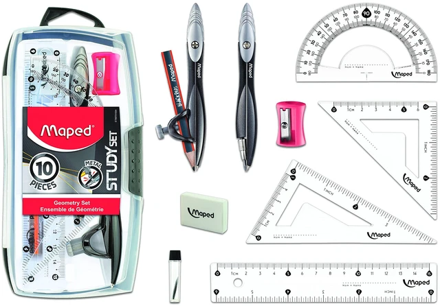 Main image of Maped - Study - Geometry set - Metal - 10 Piece | Advanced Student Kit - Precision Drafting Tools - Durable and Ergonomic Design - Enhances Creativity for School