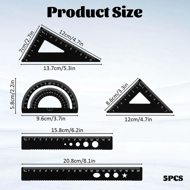 Alt view image 2 of 7 - 5Pcs Metal Geometry Set, Math Drafting Ruler Kit Aluminum Triangle Rulers Metal Ruler Drafting Tools, Metal Triangular Scale Ruler Set, Protractor, 6/8 Inches Drawing Ruler for Architect Engineer