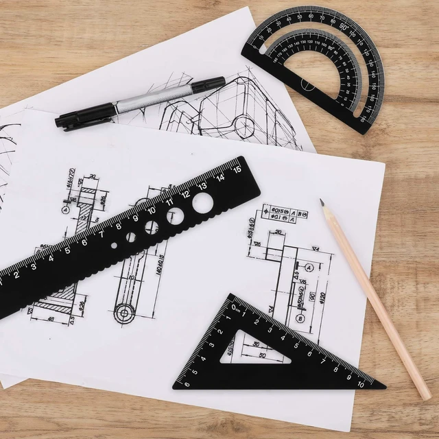 Alt view image 5 of 7 - 5Pcs Metal Geometry Set, Math Drafting Ruler Kit Aluminum Triangle Rulers Metal Ruler Drafting Tools, Metal Triangular Scale Ruler Set, Protractor, 6/8 Inches Drawing Ruler for Architect Engineer