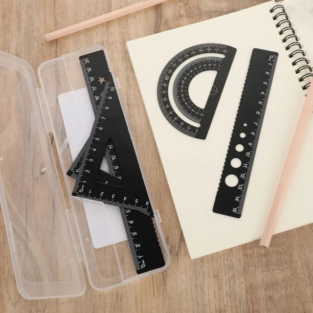 Alt view image 7 of 7 - 5Pcs Metal Geometry Set, Math Drafting Ruler Kit Aluminum Triangle Rulers Metal Ruler Drafting Tools, Metal Triangular Scale Ruler Set, Protractor, 6/8 Inches Drawing Ruler for Architect Engineer