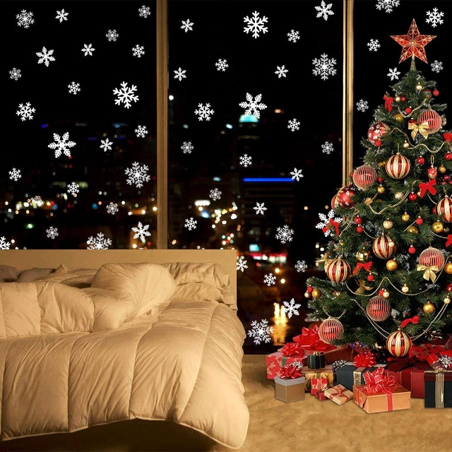 Alt view image 3 of 7 - 135Pcs Christmas Decorations Window Clings Snowflakes Window Decals | Static Window Stickers for Christmas Window Decorations, Ornaments Xmas Party Supplies, Thanksgiving/Party Décor Indoor
