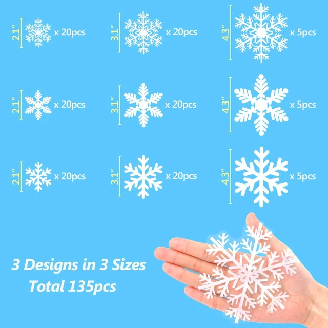 Alt view image 6 of 7 - 135Pcs Christmas Decorations Window Clings Snowflakes Window Decals | Static Window Stickers for Christmas Window Decorations, Ornaments Xmas Party Supplies, Thanksgiving/Party Décor Indoor