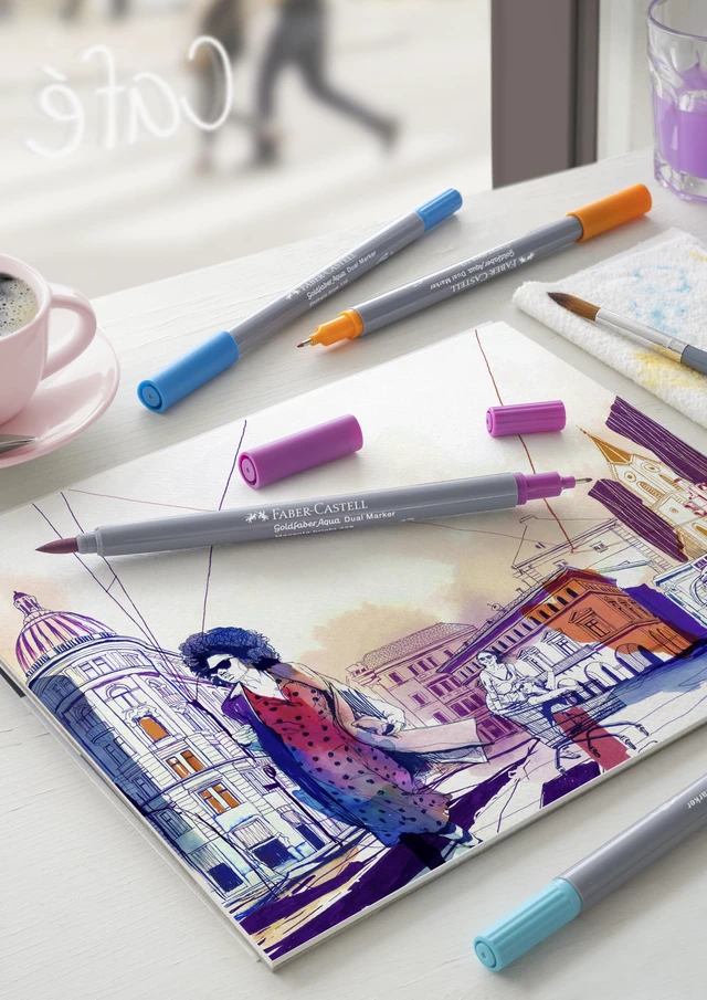 Alt view image 3 of 3 - Goldfaber Aqua Dual Tip Watercolor Markers - 12 Watercolor Brush Pens, Watercolor Markers for Adults, Real Brush Nib and Fineliner Tip Art Markers