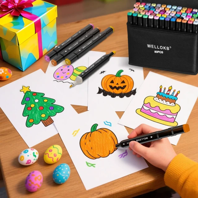 Alt view image 6 of 6 - Alcohol Markers, 80 Colors Dual Brush Tip Permanent Art Markers, Coloring Marker, for Book Painting Card Making, Christmas gift for Adults Kids 8-12