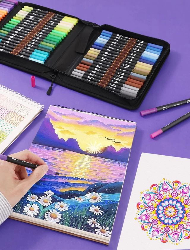 Alt view image 7 of 7 - 72 Colors Dual Tip Watercolor Markers Pens for School Supplies-Brush & Fine