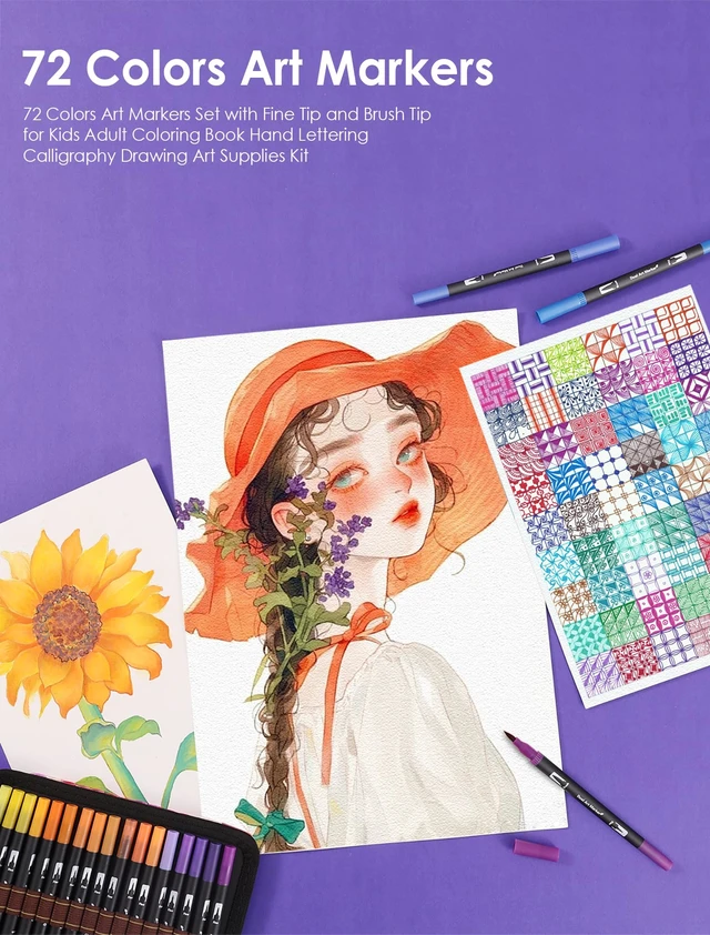 Alt view image 6 of 7 - 72 Colors Dual Tip Watercolor Markers Pens for School Supplies-Brush & Fine