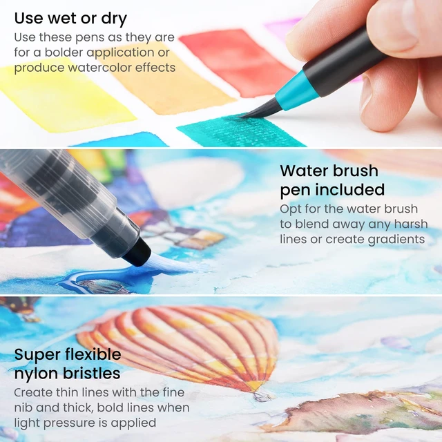 Alt view image 5 of 6 - Real Brush Pens, Set of 12, Bright Tones, Blendable Watercolor Markers and 1 Water Brush, Art Supplies for School, Home, and Office