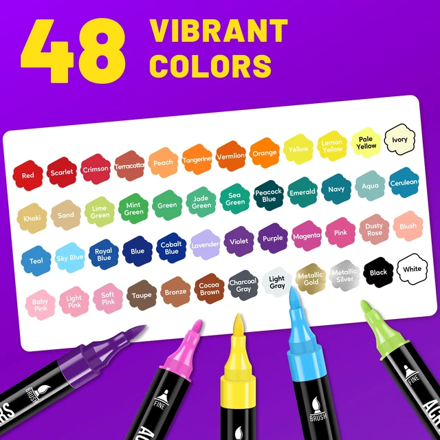 Alt view image 4 of 7 - Acrylic Paint Markers, 48 Colors Dual Tip Fine & Brush Pens Set | For Rocks, Fabric, Wood, Glass & More, Perfect for DIY Crafts and Creative Art Projects with Bright, Smooth and Quick-Dry Ink