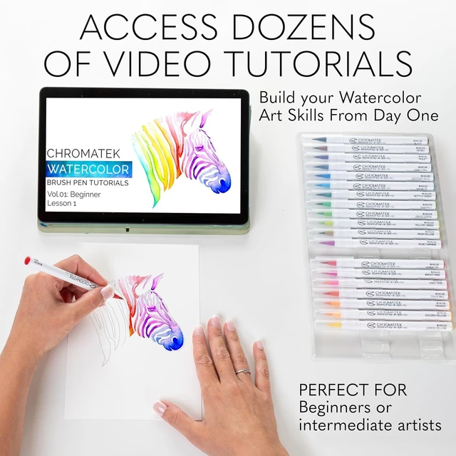 Alt view image 4 of 7 - 22 Watercolor Pens Set | 2 Aquapens & 20 Unique Colors | Brush Pens | Easily Blendable, Vivid, Smooth | Professional Art Supplies
