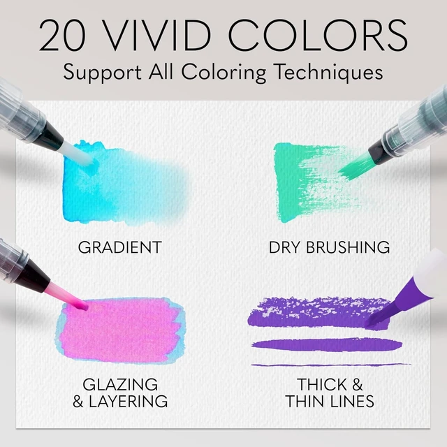 Alt view image 5 of 7 - 22 Watercolor Pens Set | 2 Aquapens & 20 Unique Colors | Brush Pens | Easily Blendable, Vivid, Smooth | Professional Art Supplies