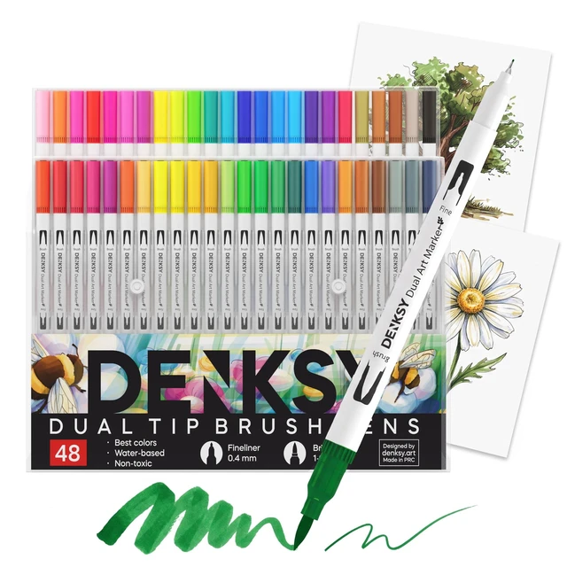 Main image of 48 Watercolor Markers Set | Water Color Pens with Brush & Fineliner, Water-Based Art Markers | Dual Tip Markers for Adult Coloring, Lettering, Calligraphy, Sketching, Journaling & Illustration
