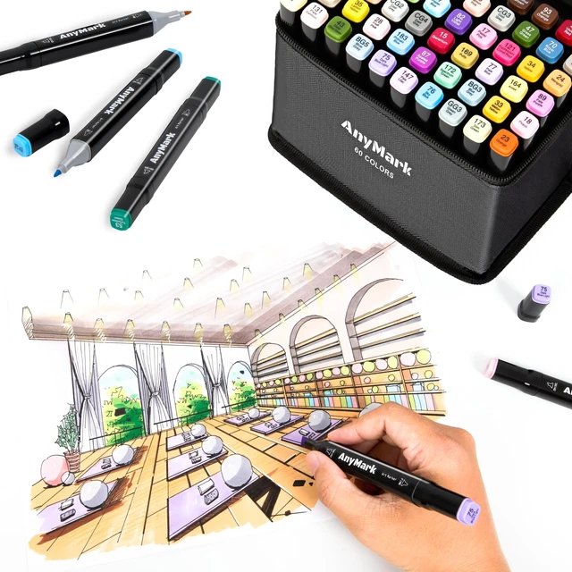 Alt view image 6 of 6 - Alcohol Markers, 80 Colors Dual Tip Art Coloring Markers Set | Alcohol Based Markers for Adult Book Drawing Sketching Painting, Chisel & Fine, Black Penholder