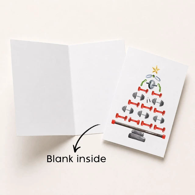 Alt view image 7 of 7 - Gym Christmas Card Dumbbell Xmas Tree Gift for Gym Lover Persional Trainer | weightlifting cards sporty holiday festive greeting blank inside kraft envelope workout buddy bestie partner coach brother