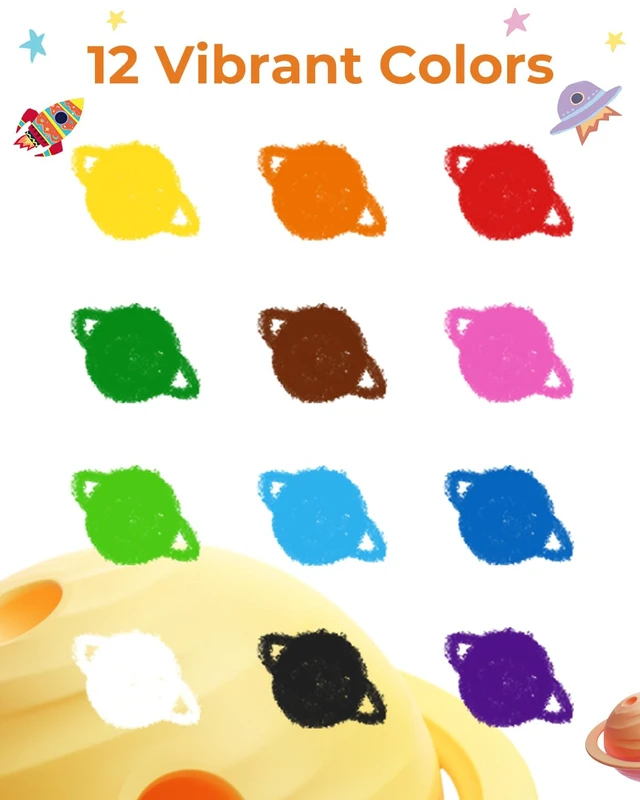 Alt view image 2 of 7 - 12 Colors Twist Crayons for Toddlers 1-3, Non-Toxic, Washable | Ultra-Silky Crayons with Storage Bucket, Easy-Grip Design, Ideal Toddler Coloring Supplies