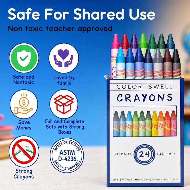 Alt view image 2 of 7 - Bulk Crayons, 6 Packs, 24 Colors Per Pack (144 Total)