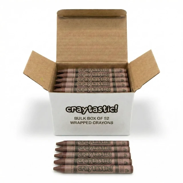 Main image of ! Bulk Wrapped Crayons Box of 52 (Brown) for Crafting, Parties, Kids - Paper Wrapped - Safety Tested Compliant with ASTM D-4236