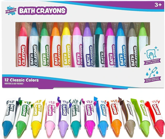 Main image of Smooth Bath Crayons Bath Toy, 12 Pack | Nontoxic, Washable Bath Crayons for Toddlers & Kids | Unique Formula Draws Smoothly & Vividly on Wet & Dry Tub Walls | Hexagon Grip Bathtub Crayons