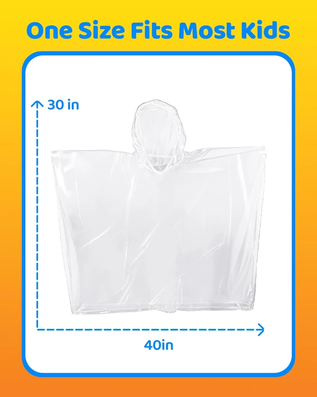 Alt view image 2 of 5 - Rain Ponchos Family Pack Disposable Poncho for Kids with Drawstring Hood, Waterproof, Lightweight & Breathable, Clear & Assorted Colors Emergency Raincoat for Travel, Theme Parks, Concerts