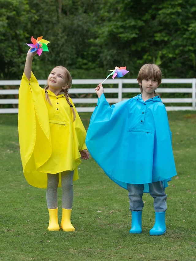 Alt view image 2 of 5 - Lightweight Kids Rain Poncho Jacket Waterproof Outwear Rain Coat Blue X-Large