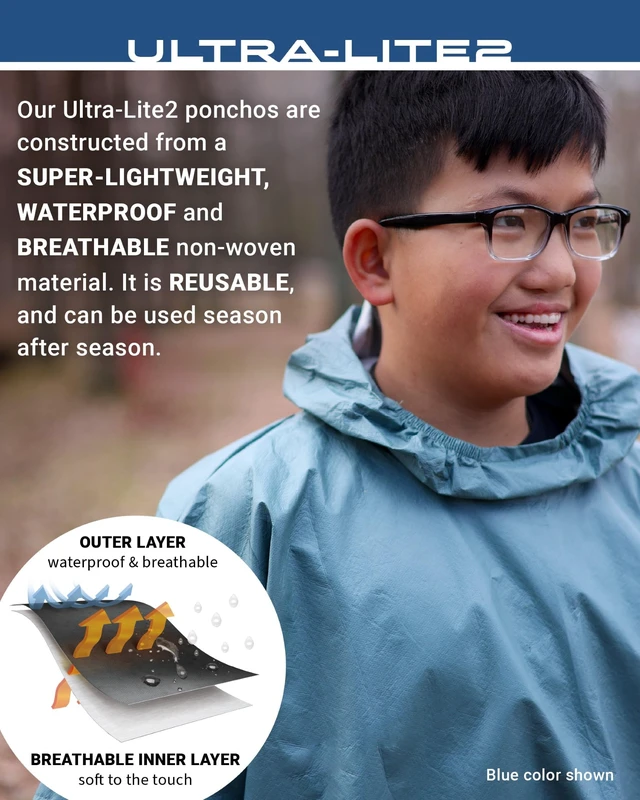 Alt view image 3 of 7 - Ultra-Lite2 Youth Waterproof Breathable Poncho