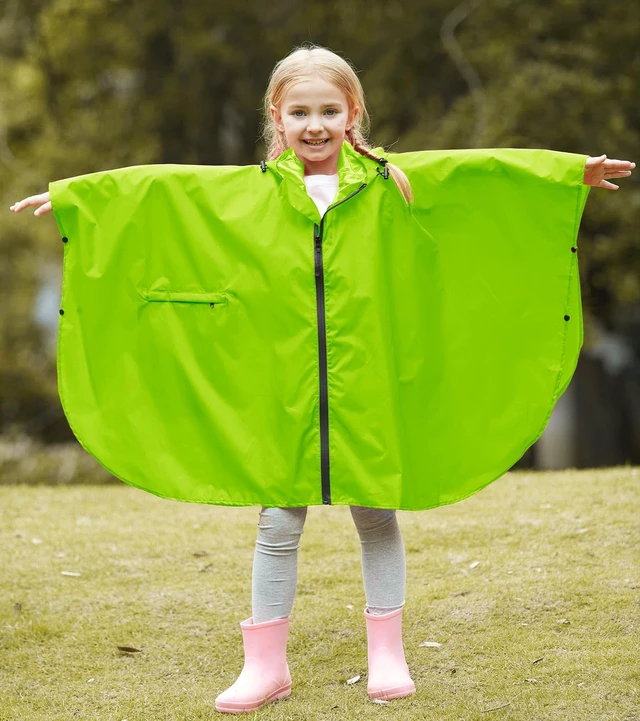 Alt view image 2 of 5 - Lightweight Kids Rain Poncho Waterproof Jacket Zipper Up Rain Coat Green X-Large