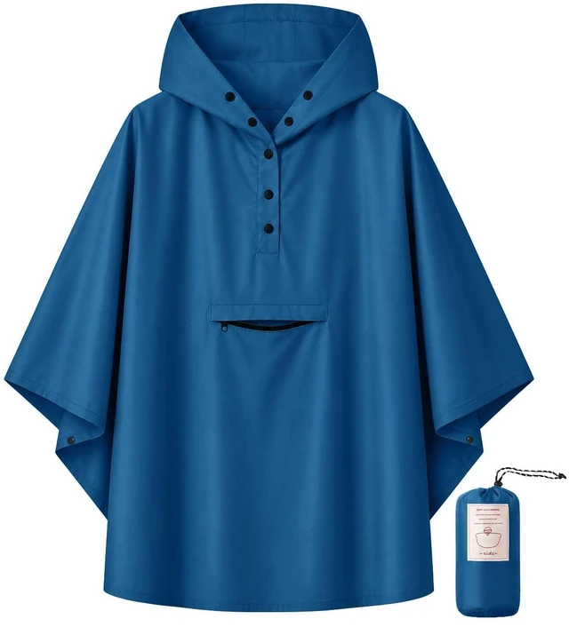 Main image of Lightweight Kids Rain Poncho Jacket Waterproof Outwear Rain Coat Navy X-Large
