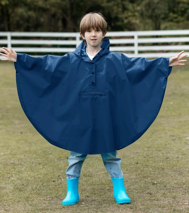 Alt view image 2 of 5 - Lightweight Kids Rain Poncho Jacket Waterproof Outwear Rain Coat Navy X-Large