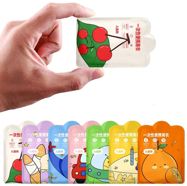 Main image of Disposable Rain Poncho Emergency Ponchos Rain Coat for Kids Compact Size 7 Packs 7 Color