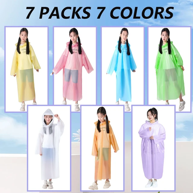 Alt view image 6 of 6 - Disposable Rain Poncho Emergency Ponchos Rain Coat for Kids Compact Size 7 Packs 7 Color