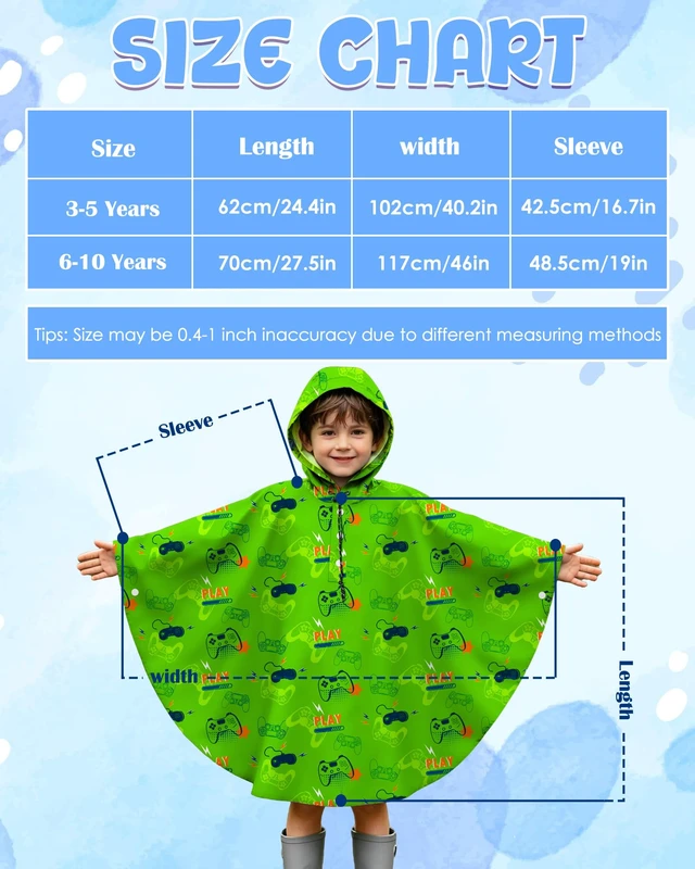 Alt view image 7 of 7 - Kids Rain Poncho with Hooded Reusable Waterproof Lightweight Ponchos Kids Boy Girl Raincoat Outwear 6-10 Year Games Console