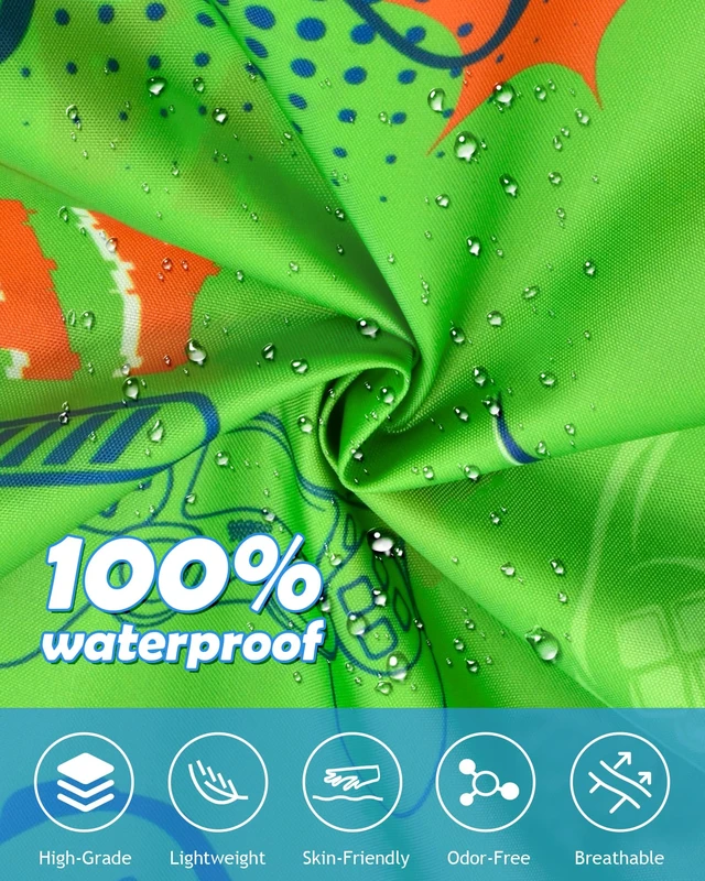 Alt view image 5 of 7 - Kids Rain Poncho with Hooded Reusable Waterproof Lightweight Ponchos Kids Boy Girl Raincoat Outwear 6-10 Year Games Console