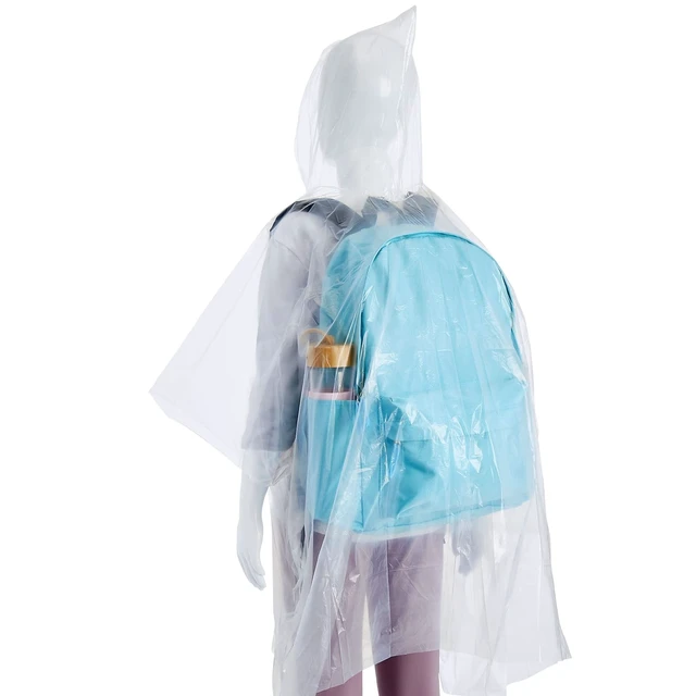 Alt view image 6 of 7 - Kids Disposable Rain Ponchos - Waterproof PE Plastic Travel Gear | 4 Assorted Colors 20 Pack 42 x 60 Inches