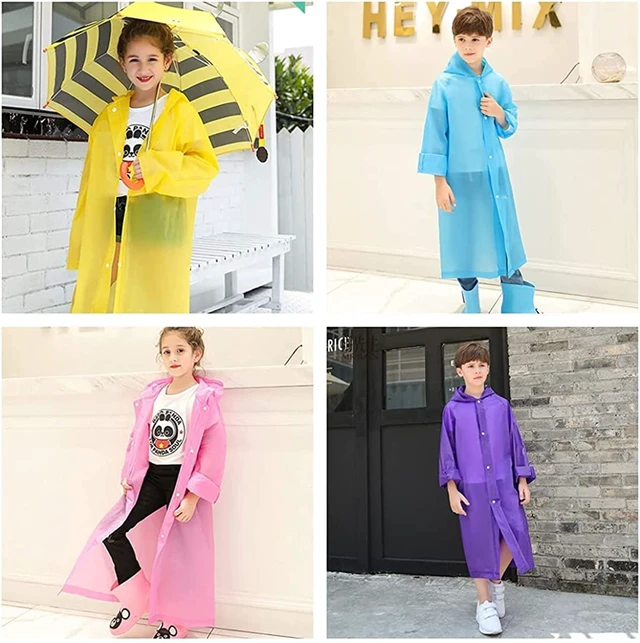 Alt view image 2 of 7 - Rain Poncho for Kids Raincoat, 2-5 Pack Reusable EVA Rain Coats for 6-14 Boys Girls, Rain Jackets Gear with Hood (White+Blue)