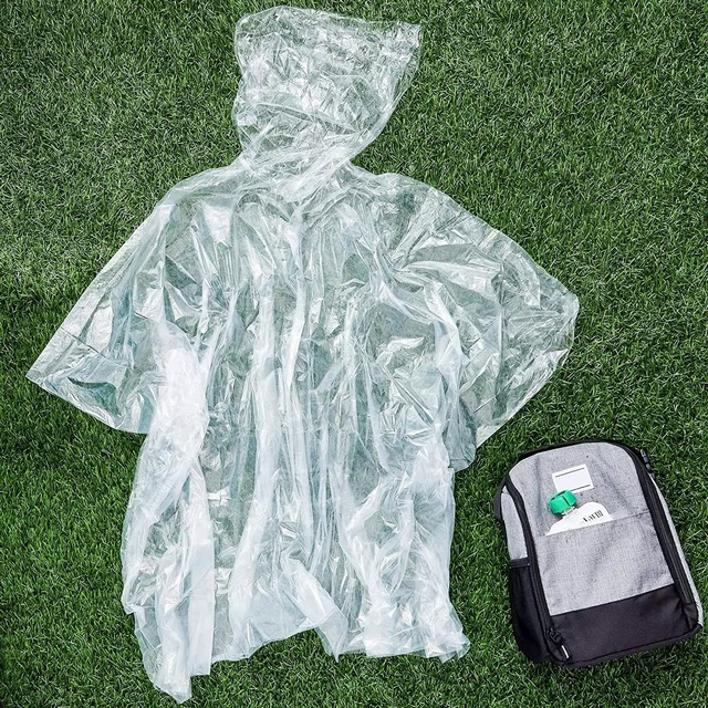 Alt view image 3 of 7 - Kids Poncho - 10-Pack, One Size, Clear - Plastic Disposable Rain Ponchos for Kids with Hood - Bulk Emergency Rain Cover for Children