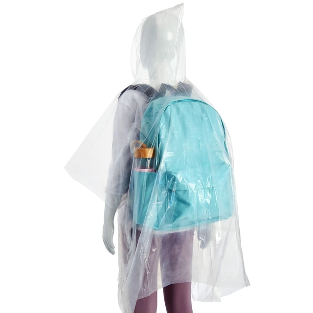 Alt view image 7 of 7 - Kids Poncho - 10-Pack, One Size, Clear - Plastic Disposable Rain Ponchos for Kids with Hood - Bulk Emergency Rain Cover for Children