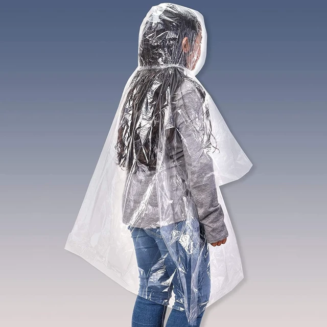 Alt view image 6 of 7 - Kids Poncho - 10-Pack, One Size, Clear - Plastic Disposable Rain Ponchos for Kids with Hood - Bulk Emergency Rain Cover for Children