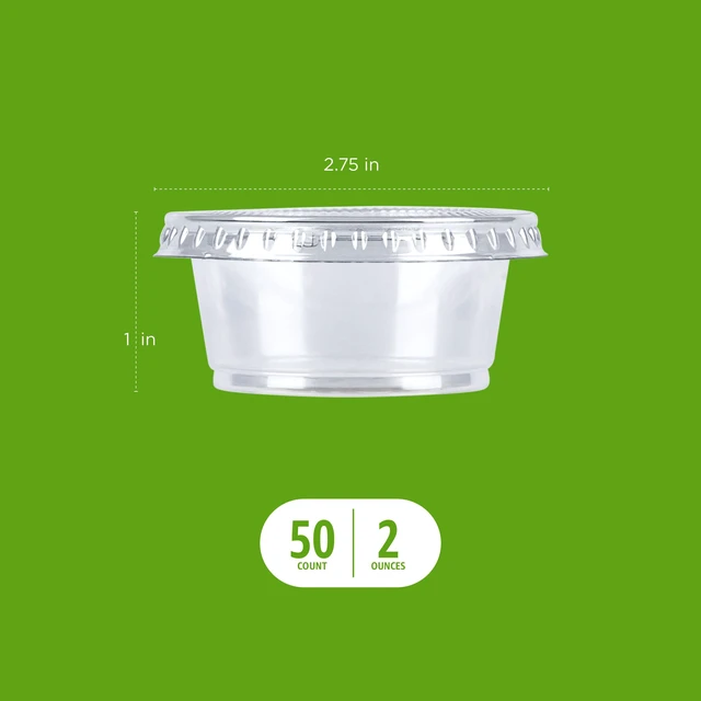 Alt view image 3 of 6 - Disposable Plastic To-Go Cups and Lids, Mini, 2oz, 50 Count, BPA Free, for Condiment, Salad Dressing, Sauces, Jello Shots