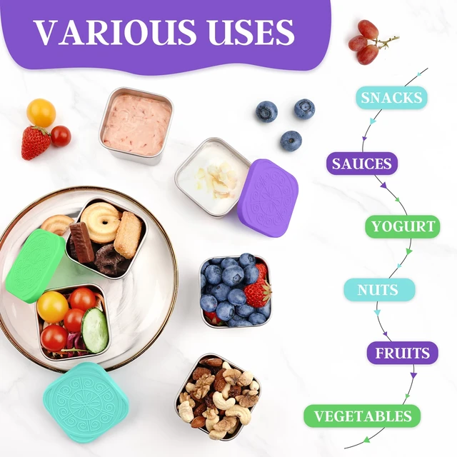 Alt view image 2 of 7 - Stainless Steel Snack Containers for Kids,7.2oz Easy Open Leak Proof Reusable Snack Box Container with Lids,Small Lunch Containers for Meal Prep,School,Picnic and Travel-3Pack
