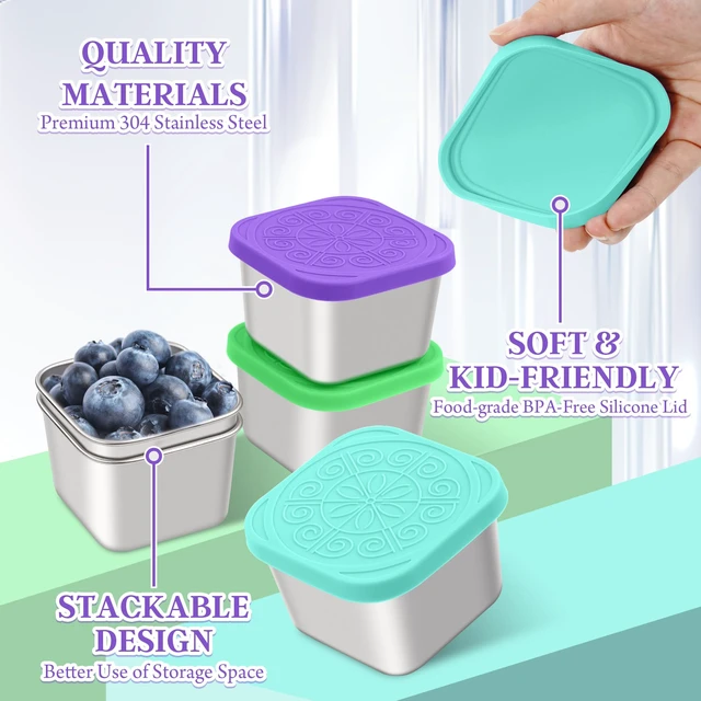 Alt view image 4 of 7 - Stainless Steel Snack Containers for Kids,7.2oz Easy Open Leak Proof Reusable Snack Box Container with Lids,Small Lunch Containers for Meal Prep,School,Picnic and Travel-3Pack