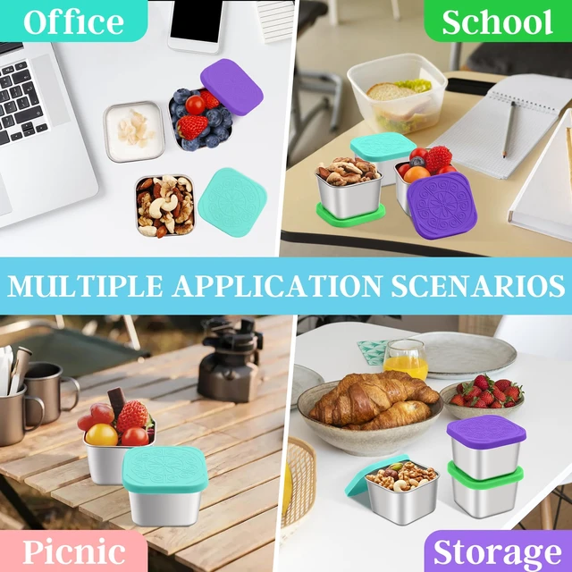 Alt view image 6 of 7 - Stainless Steel Snack Containers for Kids,7.2oz Easy Open Leak Proof Reusable Snack Box Container with Lids,Small Lunch Containers for Meal Prep,School,Picnic and Travel-3Pack