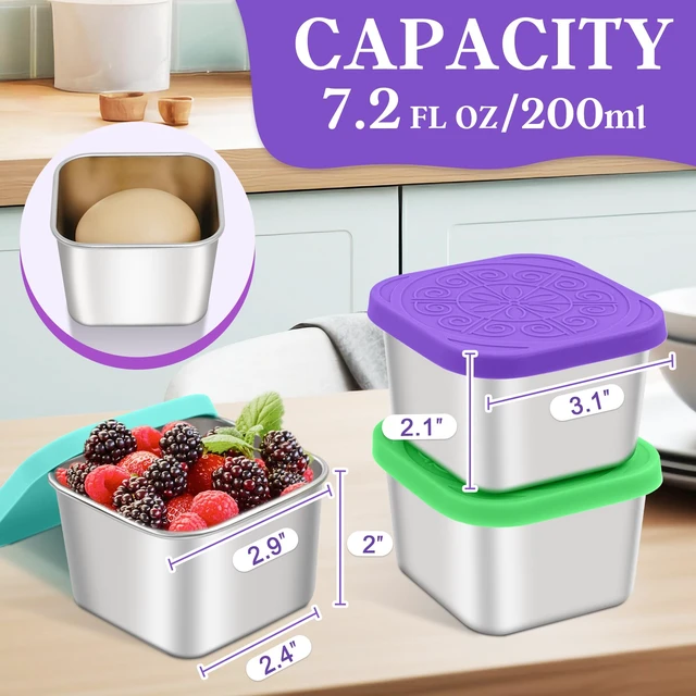 Alt view image 7 of 7 - Stainless Steel Snack Containers for Kids,7.2oz Easy Open Leak Proof Reusable Snack Box Container with Lids,Small Lunch Containers for Meal Prep,School,Picnic and Travel-3Pack