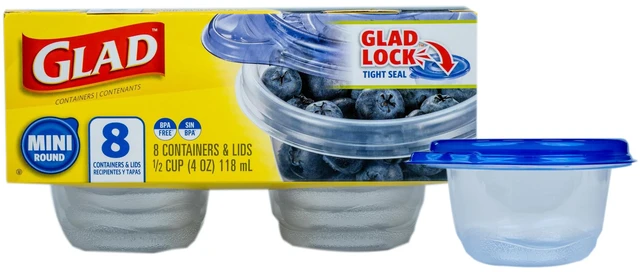 Main image of GladWare Mini Round Food Storage Containers with Lids, 4 Oz, 8 Count | BPA-free plastic, lock-tight seal, reusable and stackable, snacks and portion control