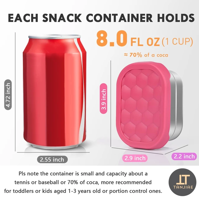 Alt view image 2 of 7 - Small (1 CUP) Stainless Steel Snack Containers for Kids | Easy Open Leak Proof Food Containers with Silicone Lids - Perfect Metal Toddler Lunch Box for Daycare and School (8oz)