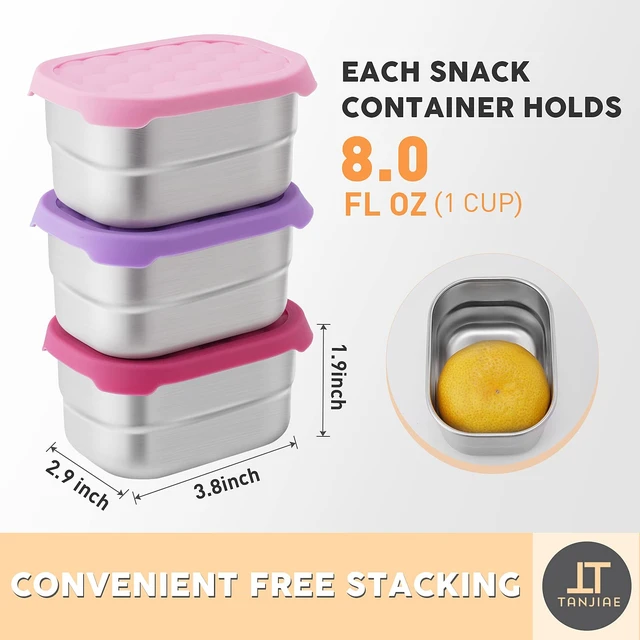 Alt view image 3 of 7 - Small (1 CUP) Stainless Steel Snack Containers for Kids | Easy Open Leak Proof Food Containers with Silicone Lids - Perfect Metal Toddler Lunch Box for Daycare and School (8oz)