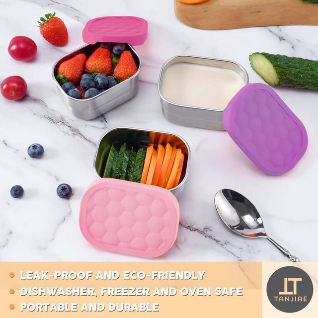 Alt view image 5 of 7 - Small (1 CUP) Stainless Steel Snack Containers for Kids | Easy Open Leak Proof Food Containers with Silicone Lids - Perfect Metal Toddler Lunch Box for Daycare and School (8oz)