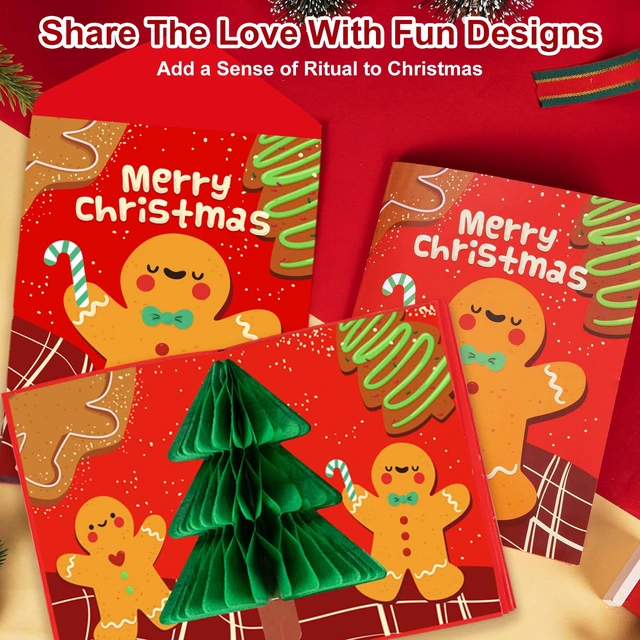 Alt view image 3 of 6 - 6 Slots 3D Honeycomb Christmas Gift Card Booklet with Envelopes | Gingerbread Christmas Gift Card Money Holders with Envelopes Surprise Cash Gift Card Holder for Xmas Party Supplies